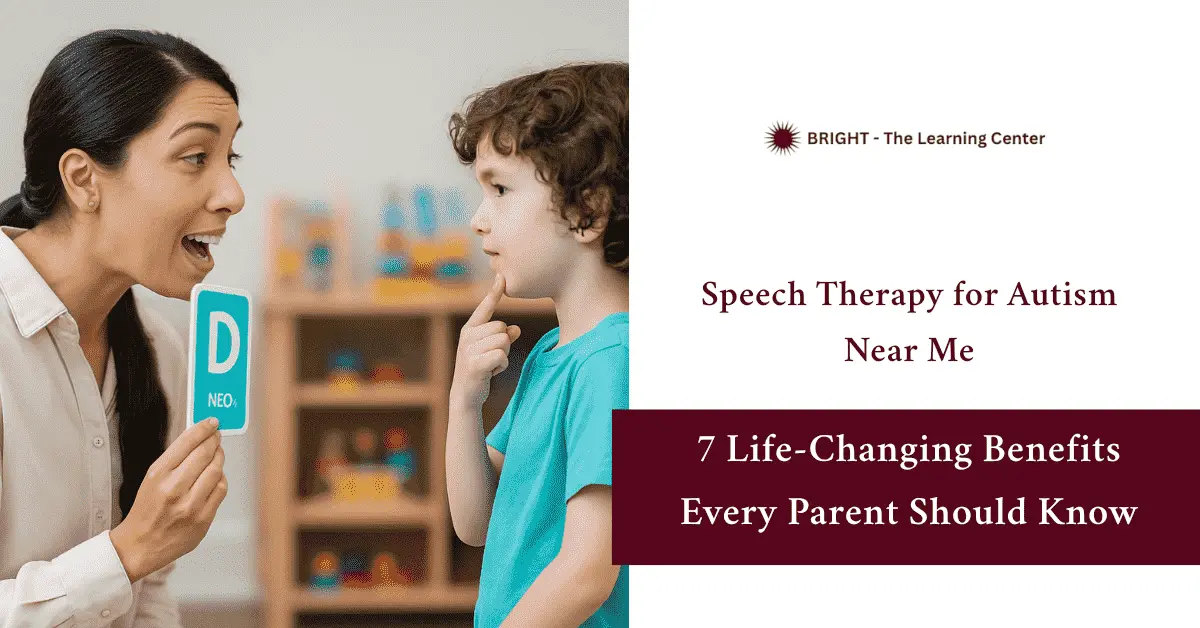 A speech therapist shows a 